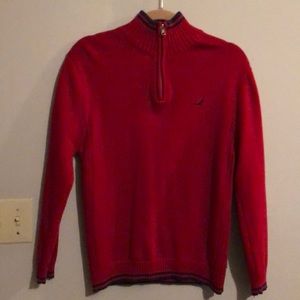 Boys Nautical red zip up long sleeve sweater
